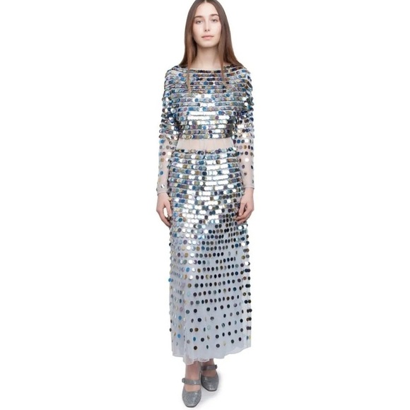 Alexachung Paillette Embellished Silver Sequin Mirror Ball Tulle Midi Dress - Picture 3 of 16